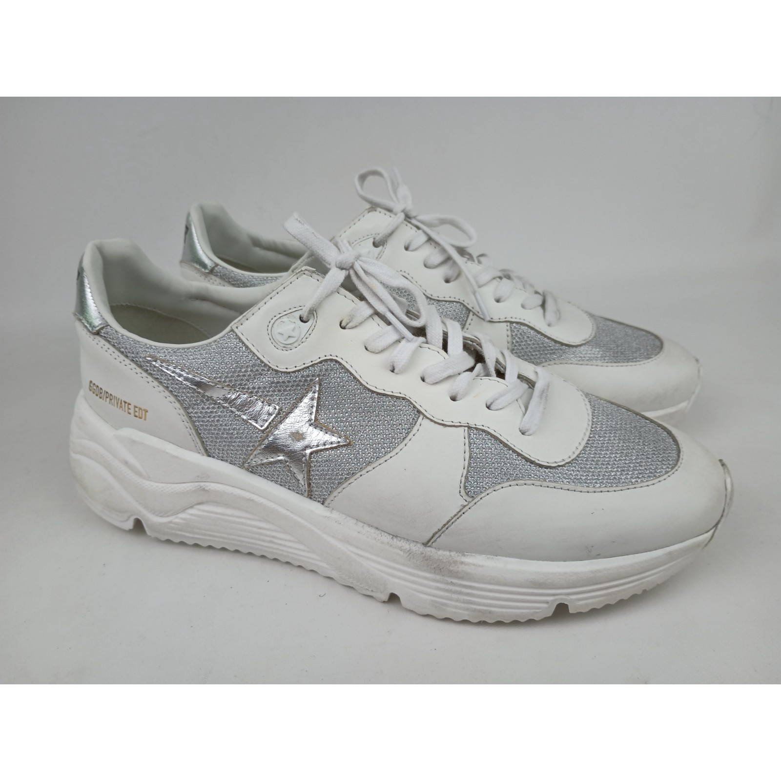 Golden Goose Women's Optic White Silver Running Sole Sneakers Shoes Size 41